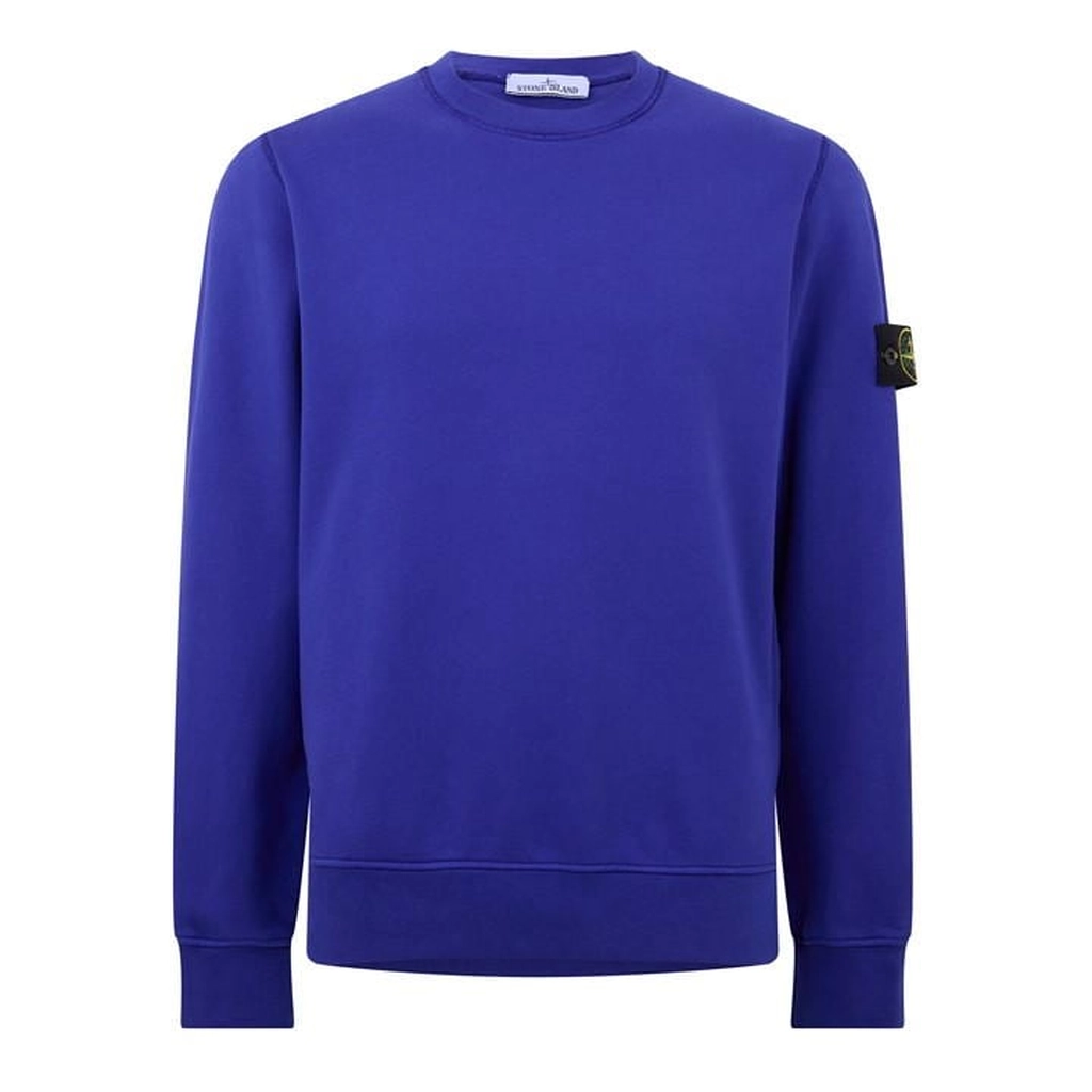 Stone Island Men'S Logo Lightweight Cotton Fleece Jumper - Blue